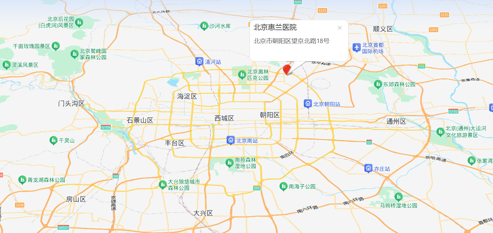 北京惠兰医院地理位置
